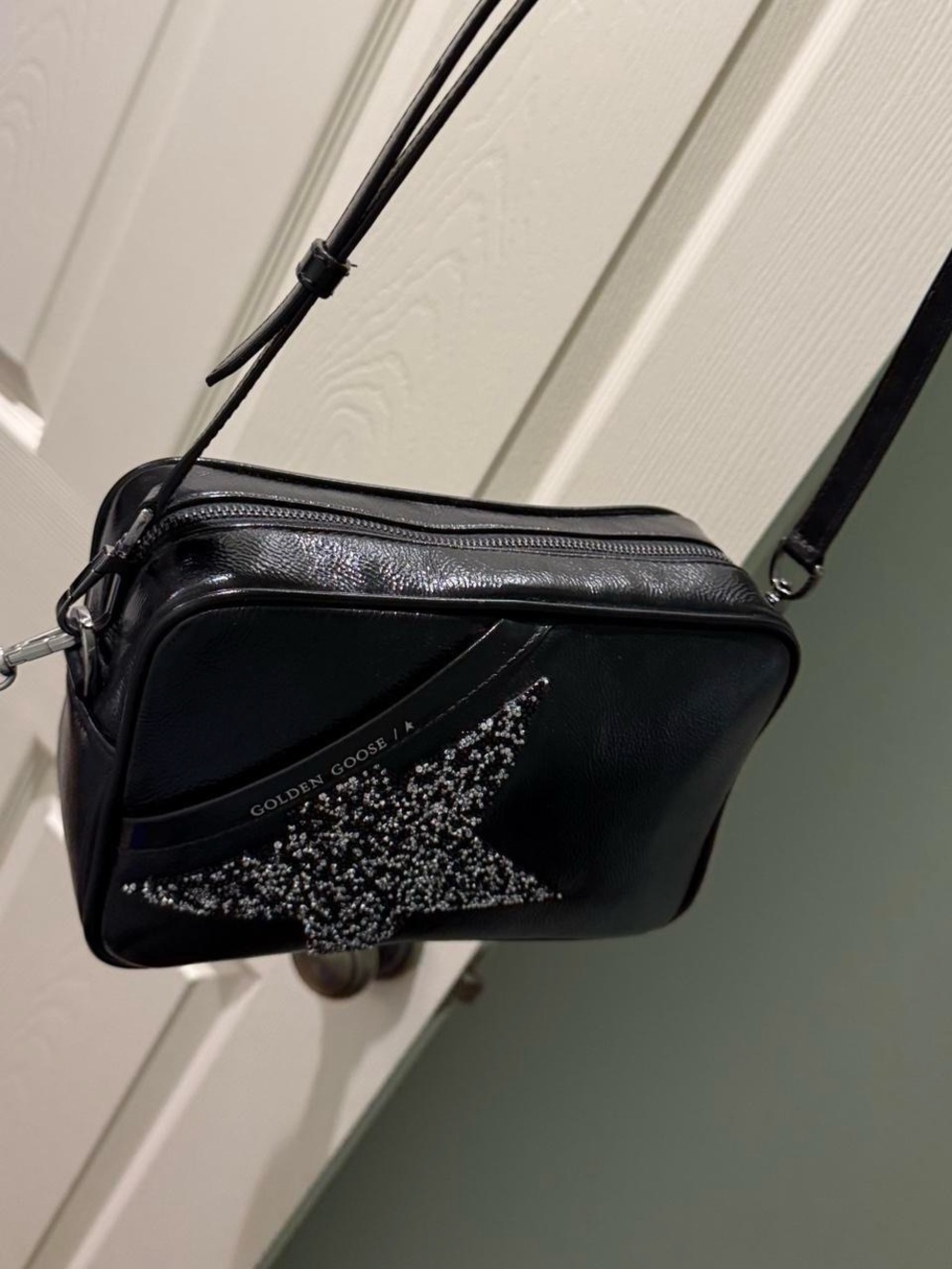 Golden Goose Black Leather Shoulder Bag with Embellished Star